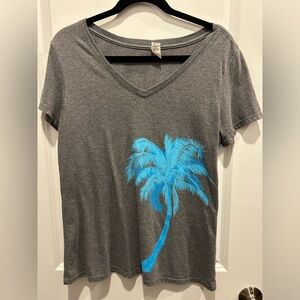 District Gray V-Neck Tee with Blue Palm Tree